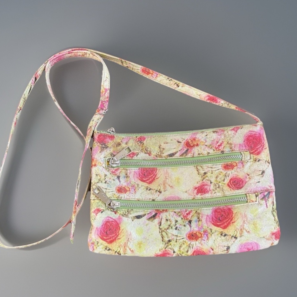 HOBO THE ORIGINAL VINTAGE STYLE Pink FLORAL CROSSBODY LEATHER Bag HANDBAG
